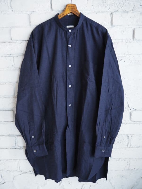 コットンネル バンドカラーシャツ[ネイビー]