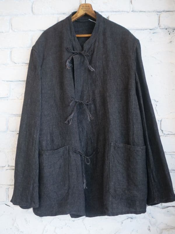 コモリ リネンスタンドカラージャケット(V01-01010)[ブラック]