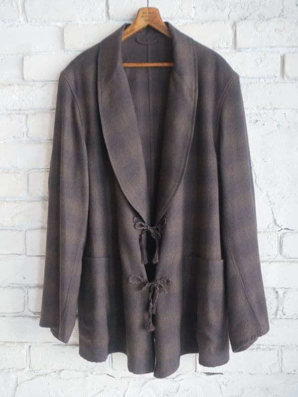 コモリ ウールチェックショールカラージャケット (W03-01018)[ブラウン]