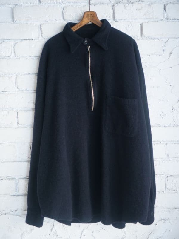 コモリ 縮絨ウールハーフジップシャツ (Y03-02010)[ネイビー]
