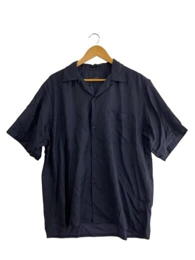 24SS/ホツレ・小穴・毛羽立ち有/ウールシルク半袖オープンカラーシャツ/2/ウール/NVY//