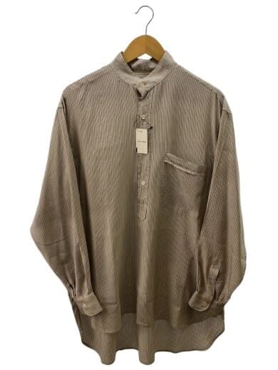 19AW/シルクプルオーバーシャツ/プルオーバーバンドカラーシャツ/2/ストライプ/ホワイト×ブルー