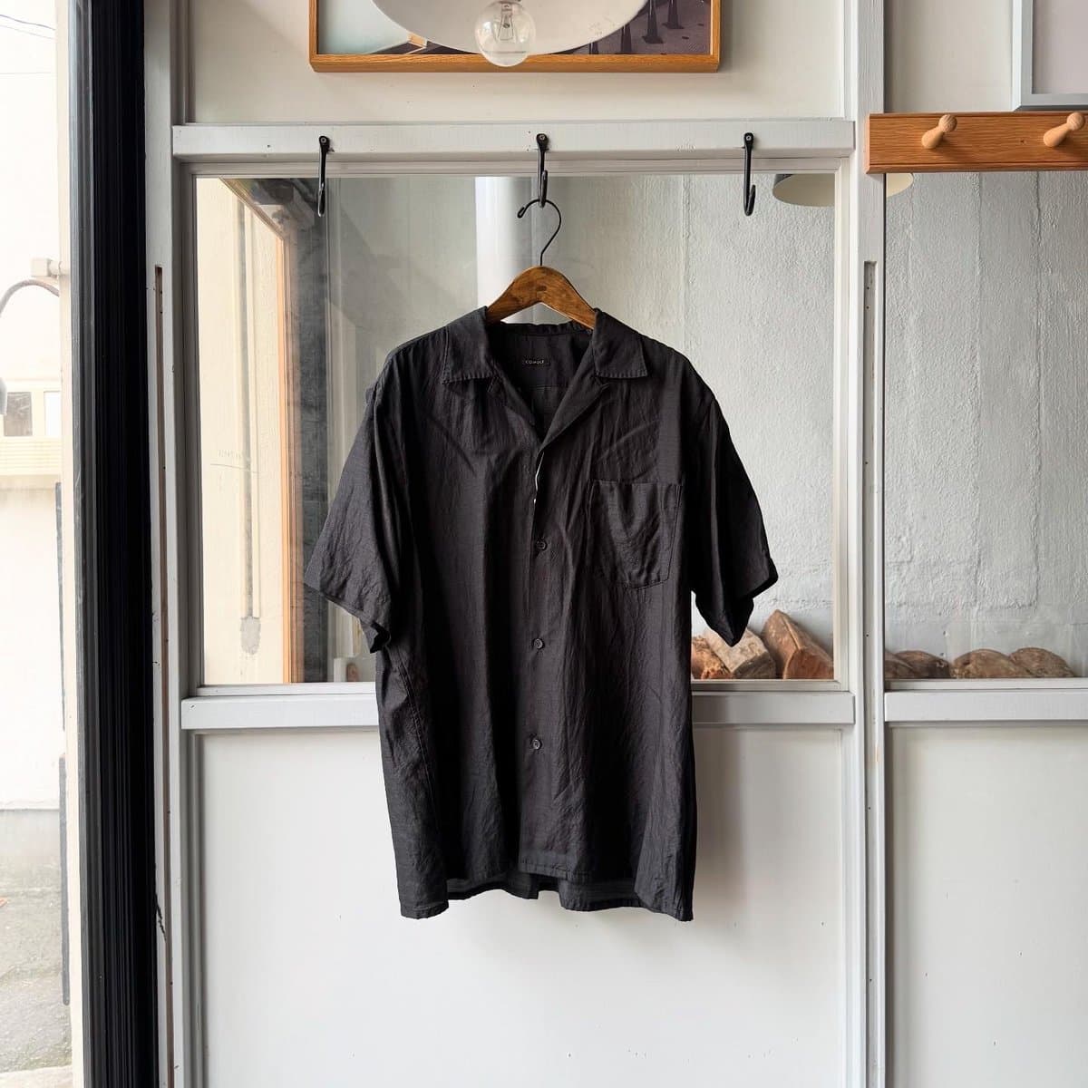 ウールシルク 半袖オープンカラーシャツ