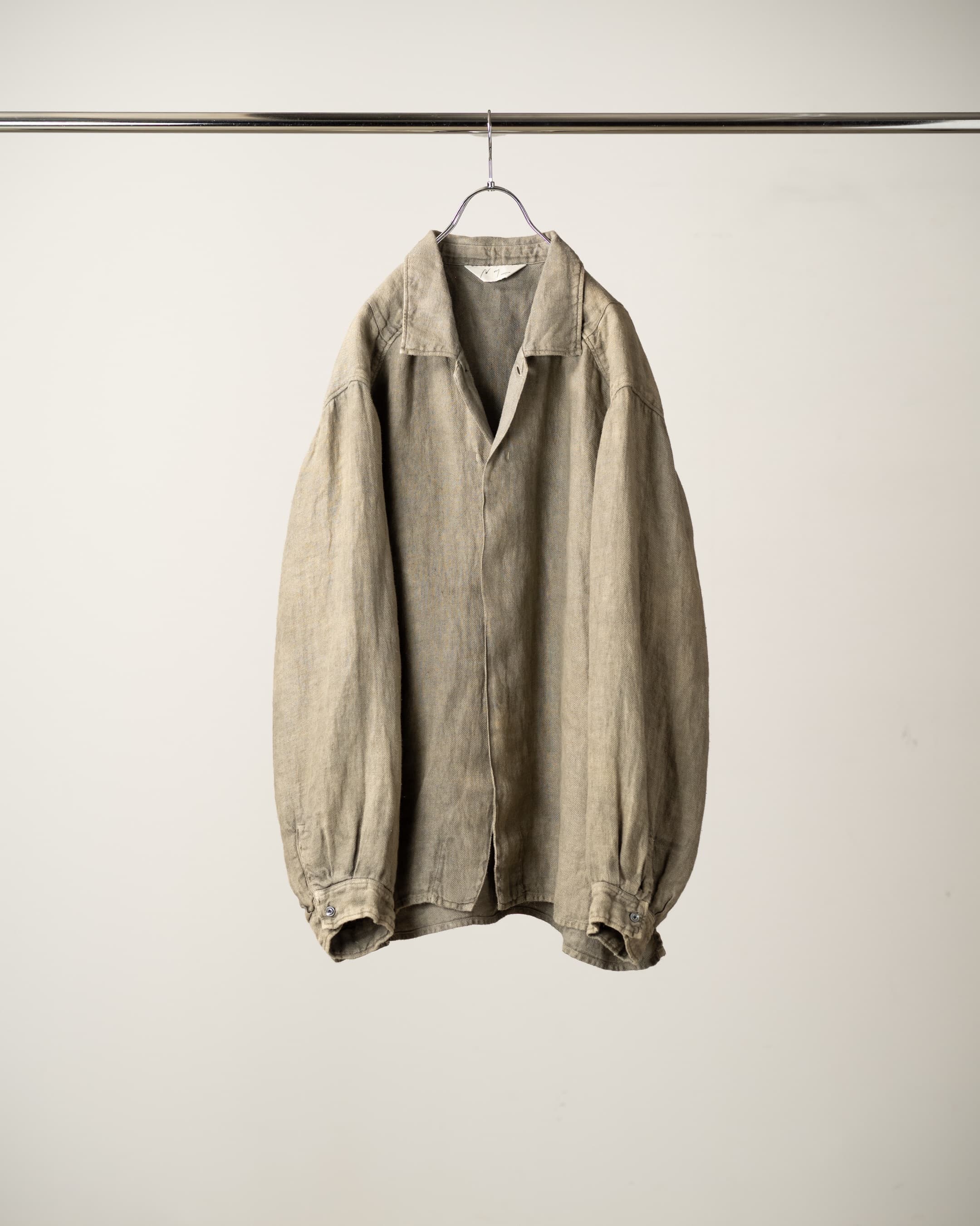 ANCELLM AGING LINEN CROSS-LINE SHIRT