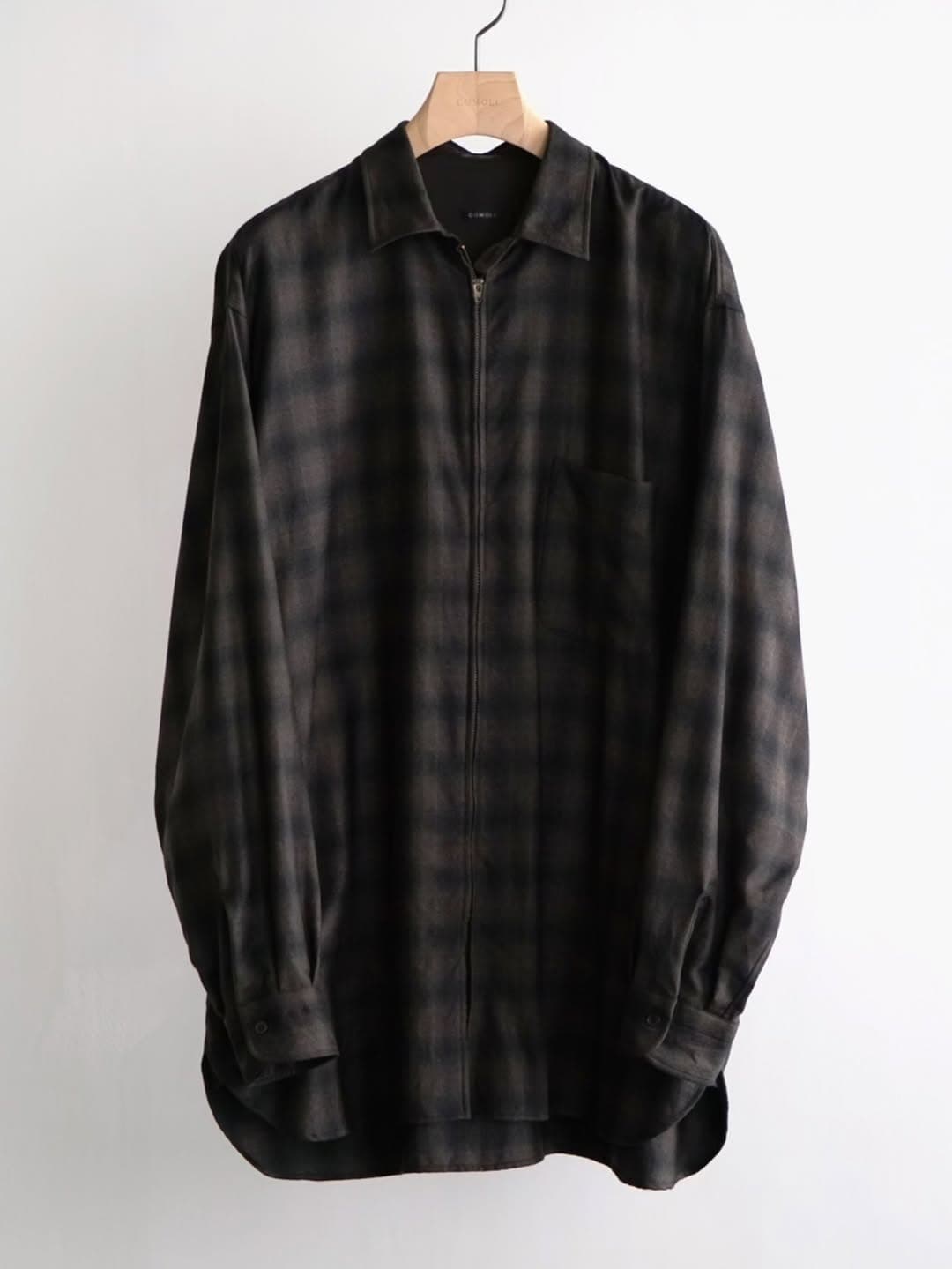 COMOLI ウールチェック ジップシャツ
